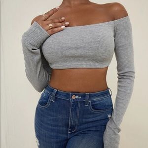 Off-Shoulder Ribbed Knitted Crop Top